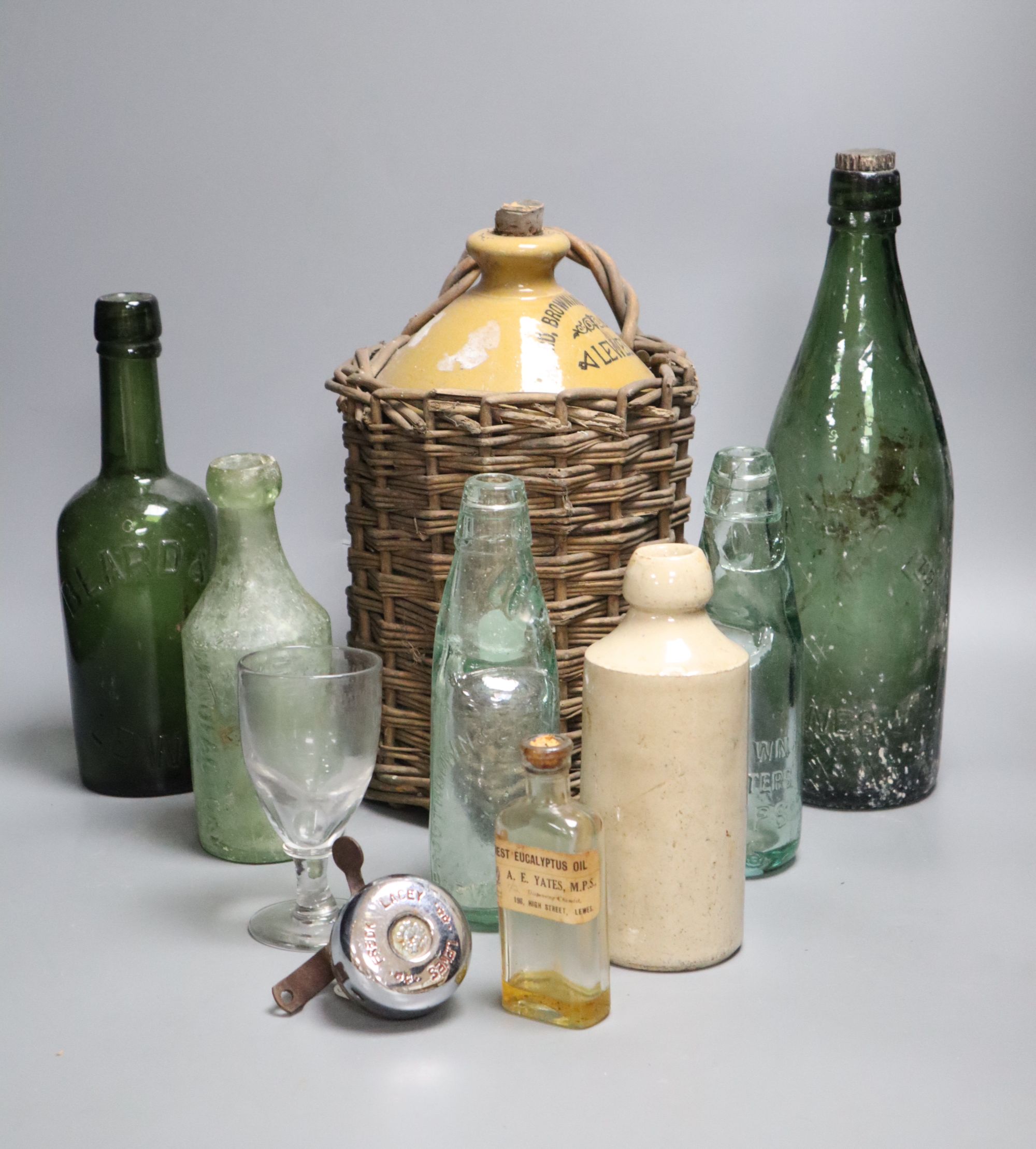 Lewes Interest: Glass bottles, a bicycle bell etc.